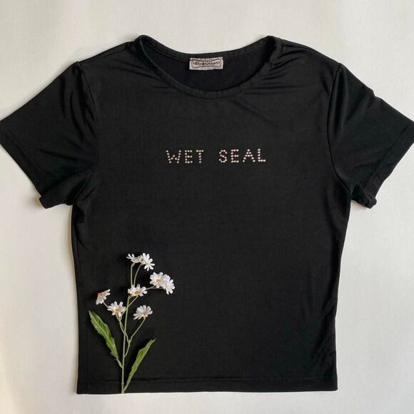 Vintage black bedazzled baby tee - Picture 1 of 7